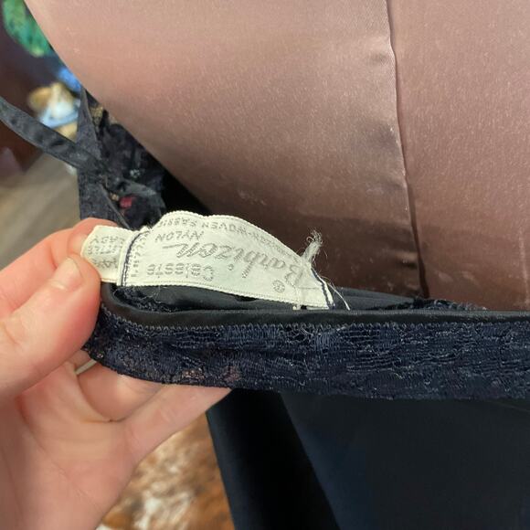 Vintage Barbizon Lace V-Neck Maxi Slip Dress silk lingerie night gown Black - Picture 4 of 5